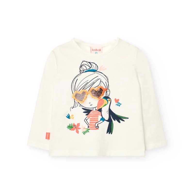 BOBOLI Τ-SHIRT OFF WHITE ΜΑΚΡΥ ΜΑΝΙΚΙ 201058