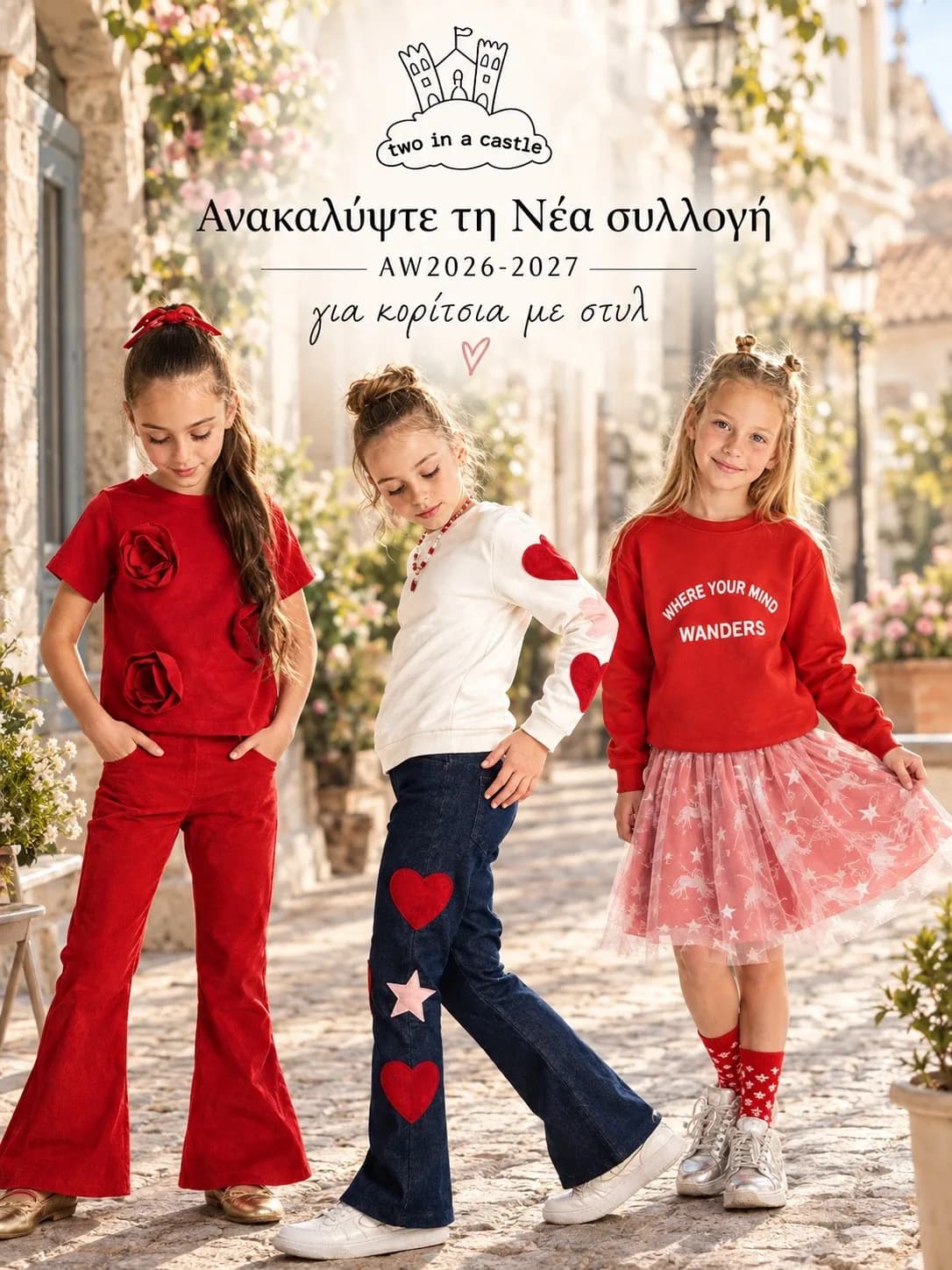 Τρία κορίτσια με ρούχα TWO IN A CASTLE από τη συλλογή Φθινόπωρο/Χειμώνας 2026-2027